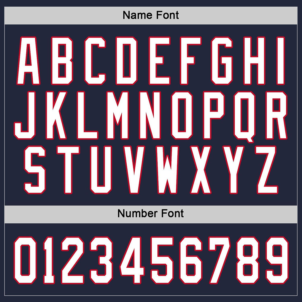 Team name font options for Custom Navy White-Red Hockey Jersey