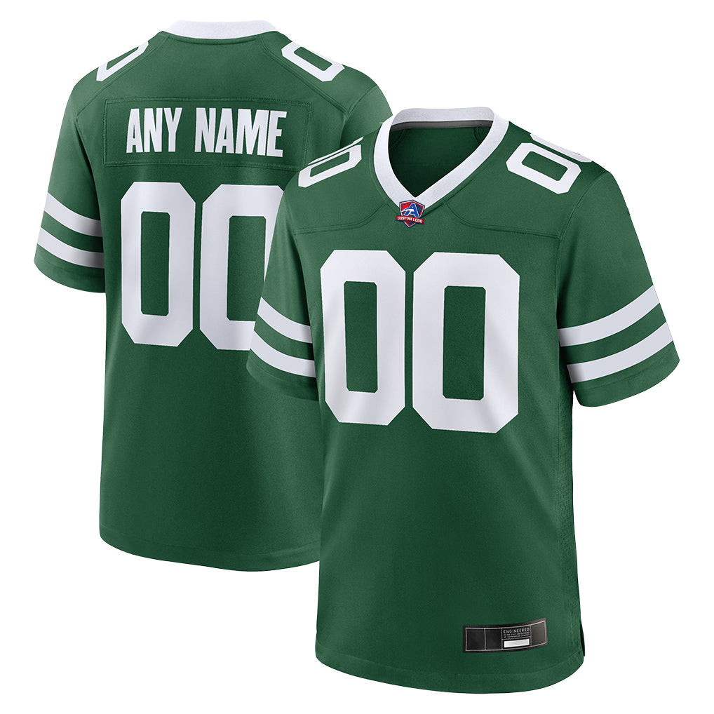 Angled view of Custom New York Legacy Green Football Jersey – Designed By Athletrio