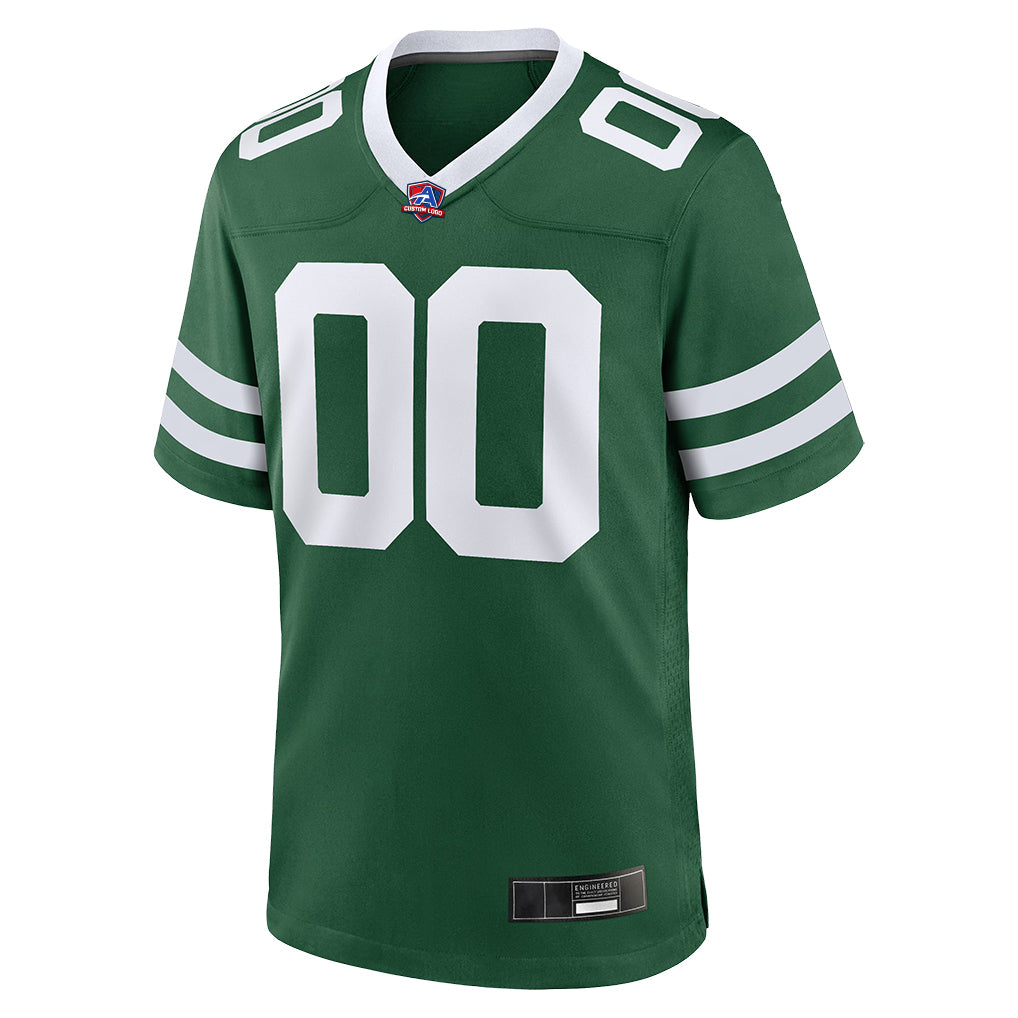 Close-up detail of Custom New York Legacy Green Football Jersey Neckline Made By Athletrio