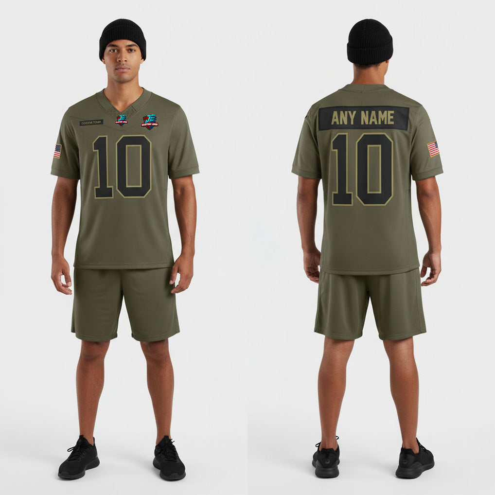 Front and back view of Custom Olive Collection Limited Football Jersey with Personalized Name and Number – Athletrio