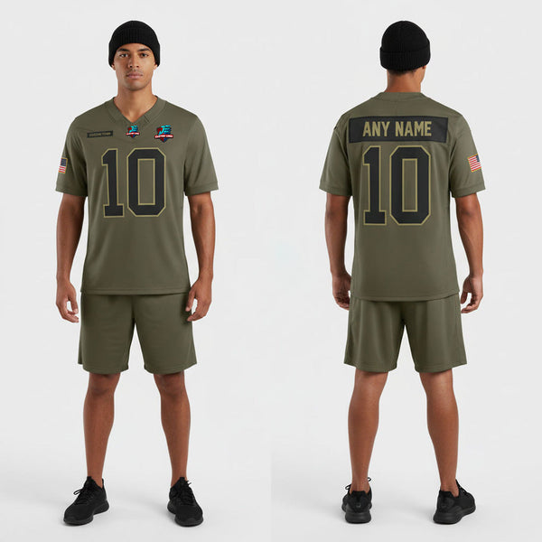 Front and back view of Custom Olive Collection Limited Football Jersey with Personalized Name and Number – Athletrio