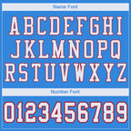 Player name and number font options for Custom Powder Blue White-Red Mesh Football Jersey