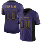 Angled view of Custom Purple Black-Gold Drift Football Jersey – Designed By Athletrio