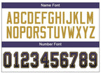 Player name and number font options for Custom Purple Black-Gold Drift Football Jersey