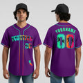 Front and back view of Custom Purple Green California Beach Baseball Jersey with Personalized Name and Number – Athletrio