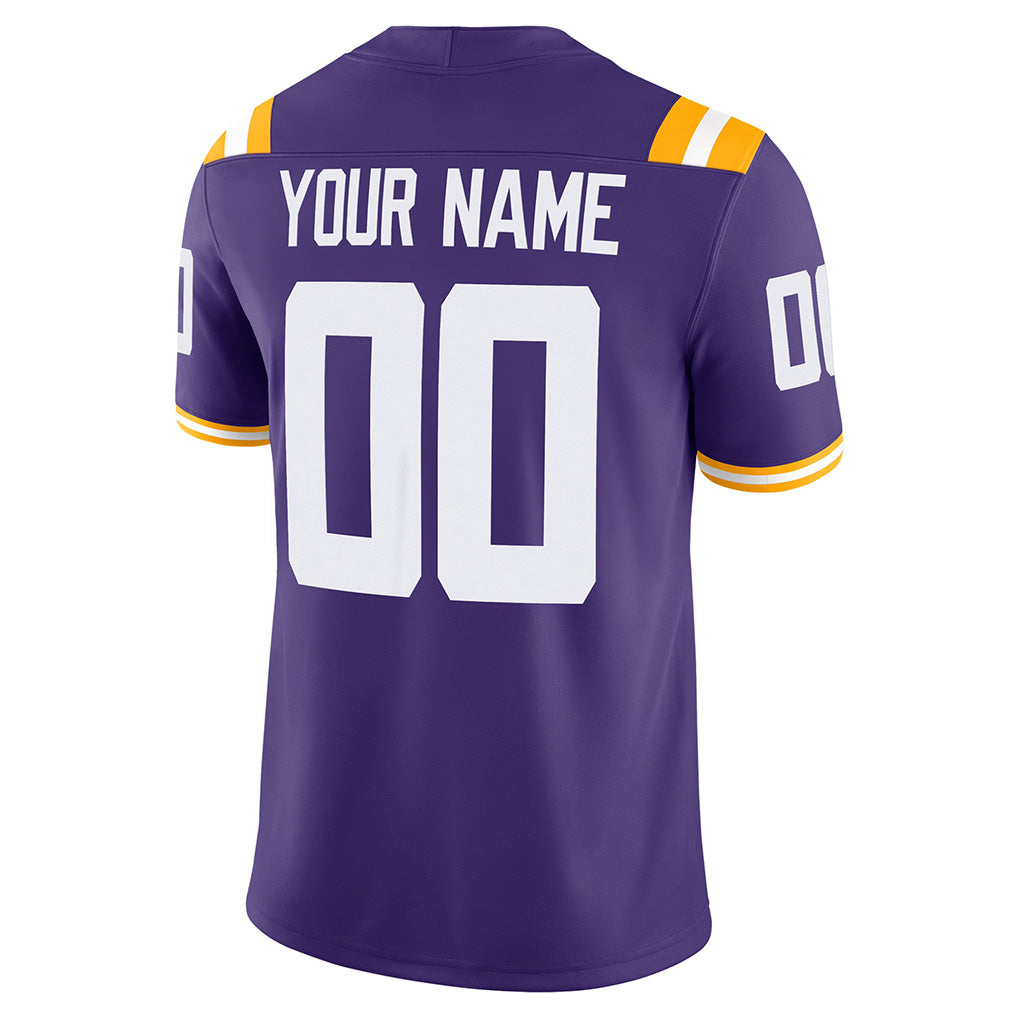 Back view of Custom Purple-White College Football Game Jersey with Any Name and Number By Athletrio