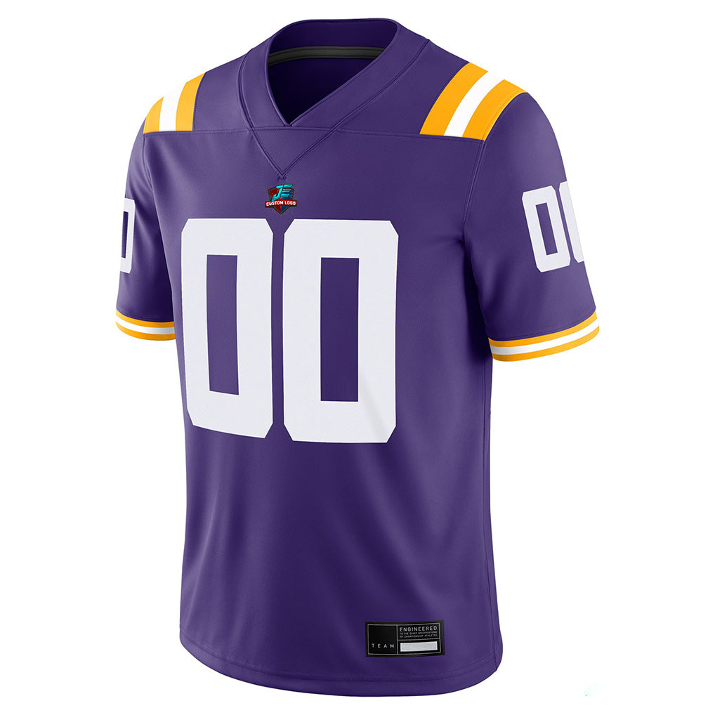 Close-up detail of Custom Purple-White College Football Game Jersey Made By Athletrio