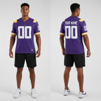 Front and back view of Custom Purple-White College Football Game Jersey with Personalized Name and Number – Athletrio