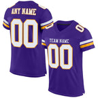 Angled view of Custom Purple White-Gold Mesh Football Jersey – Designed By Athletrio