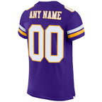 Back view of Custom Purple White-Gold Mesh Football Jersey with Any Name and Number By Athletrio
