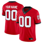 Angled view of Custom Red-Black College Football Game Jersey – Designed By Athletrio