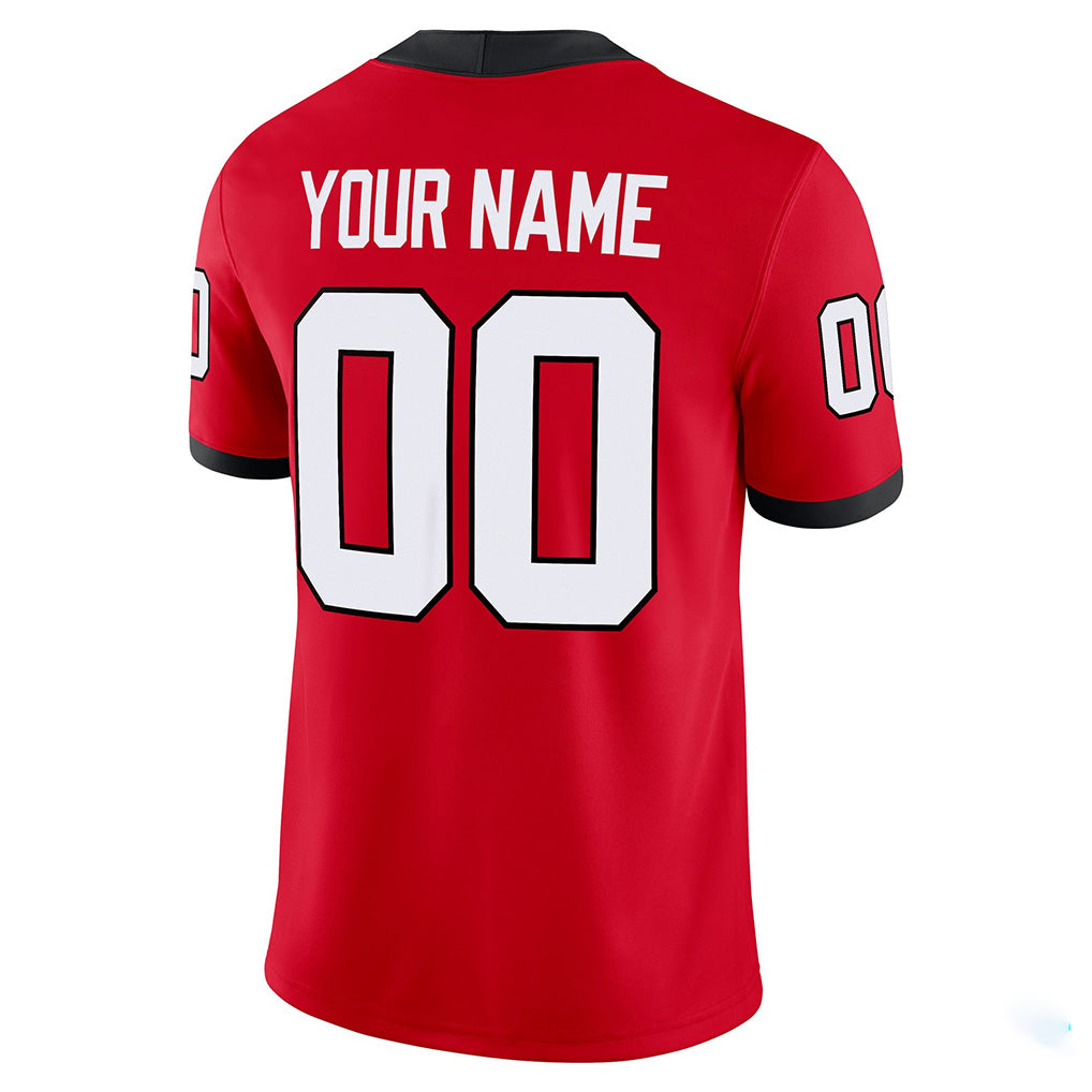 Back view of Custom Red-Black College Football Game Jersey with Any Name and Number By Athletrio