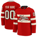 Angled view of Custom Red Black-Cream Hockey Jersey – Designed By Athletrio