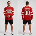 Front and back view of Custom Red Black-Cream Hockey Jersey with Personalized Name and Number – Athletrio