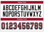 Player name and number font options for Custom Red Black-Gray Drift Football Jersey