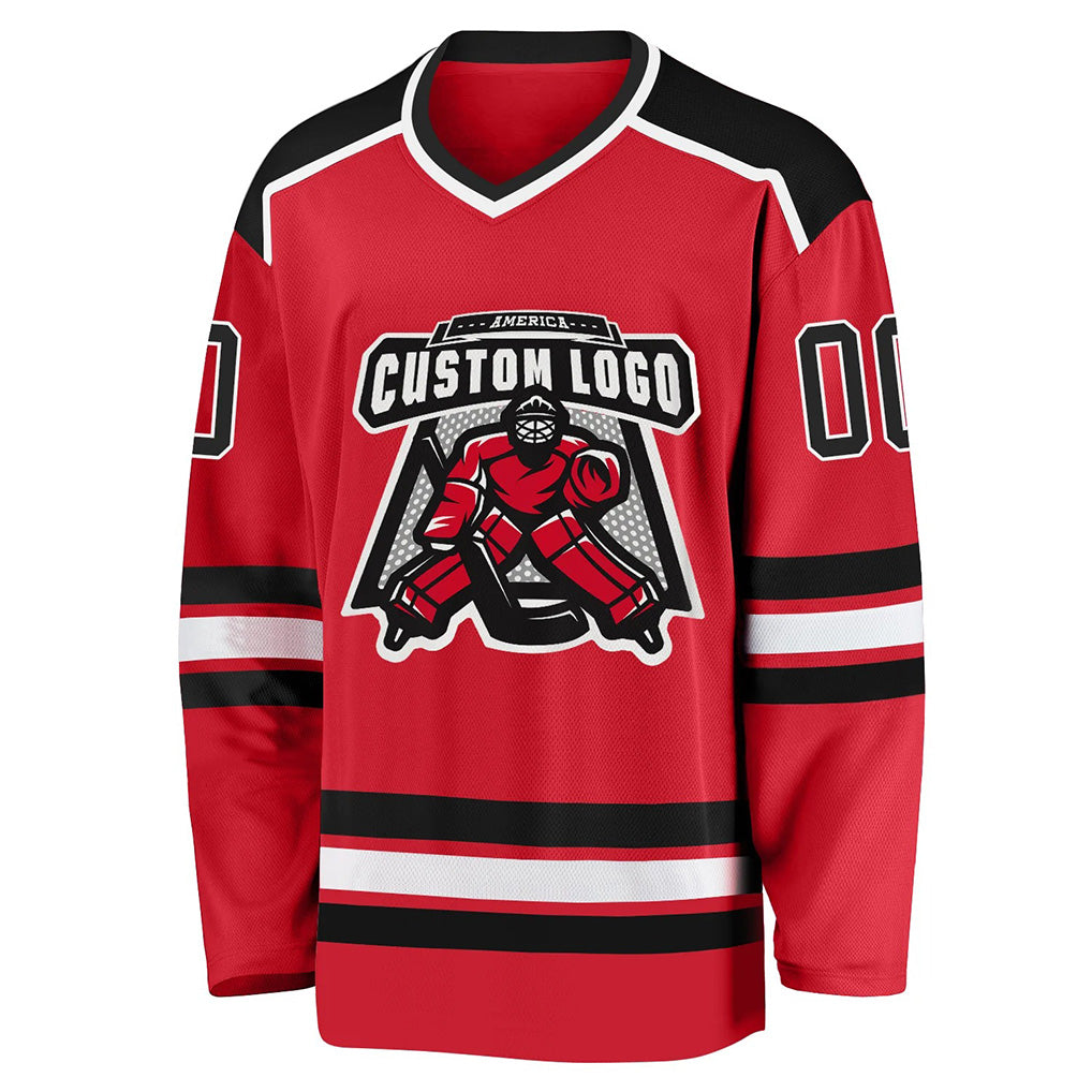 Close-up detail of Custom Red-Black Hockey Jersey Made By Athletrio