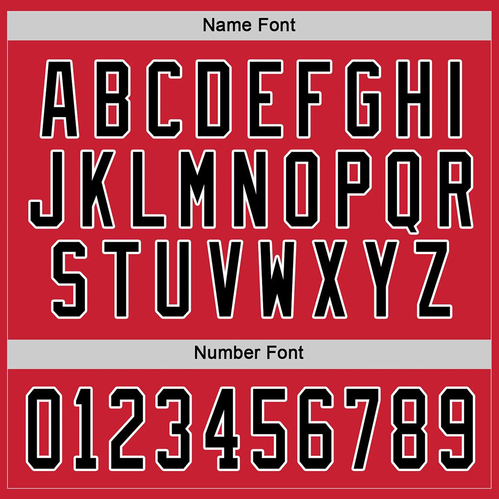 Player name and number font options for Custom Red-Black Hockey Jersey