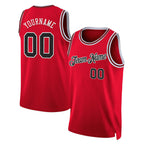 Angled view of Custom Red Black-Red Throwback Basketball Jersey – Designed By Athletrio