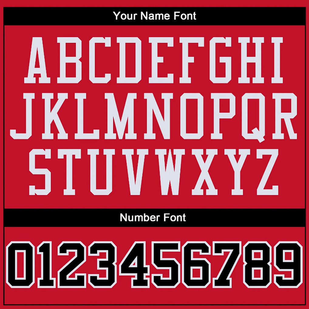 Player name and number font options for Custom Red Black-Red Throwback Basketball Jersey