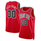 Angled view of Custom Red Swingman Basketball Jersey – Designed By Athletrio