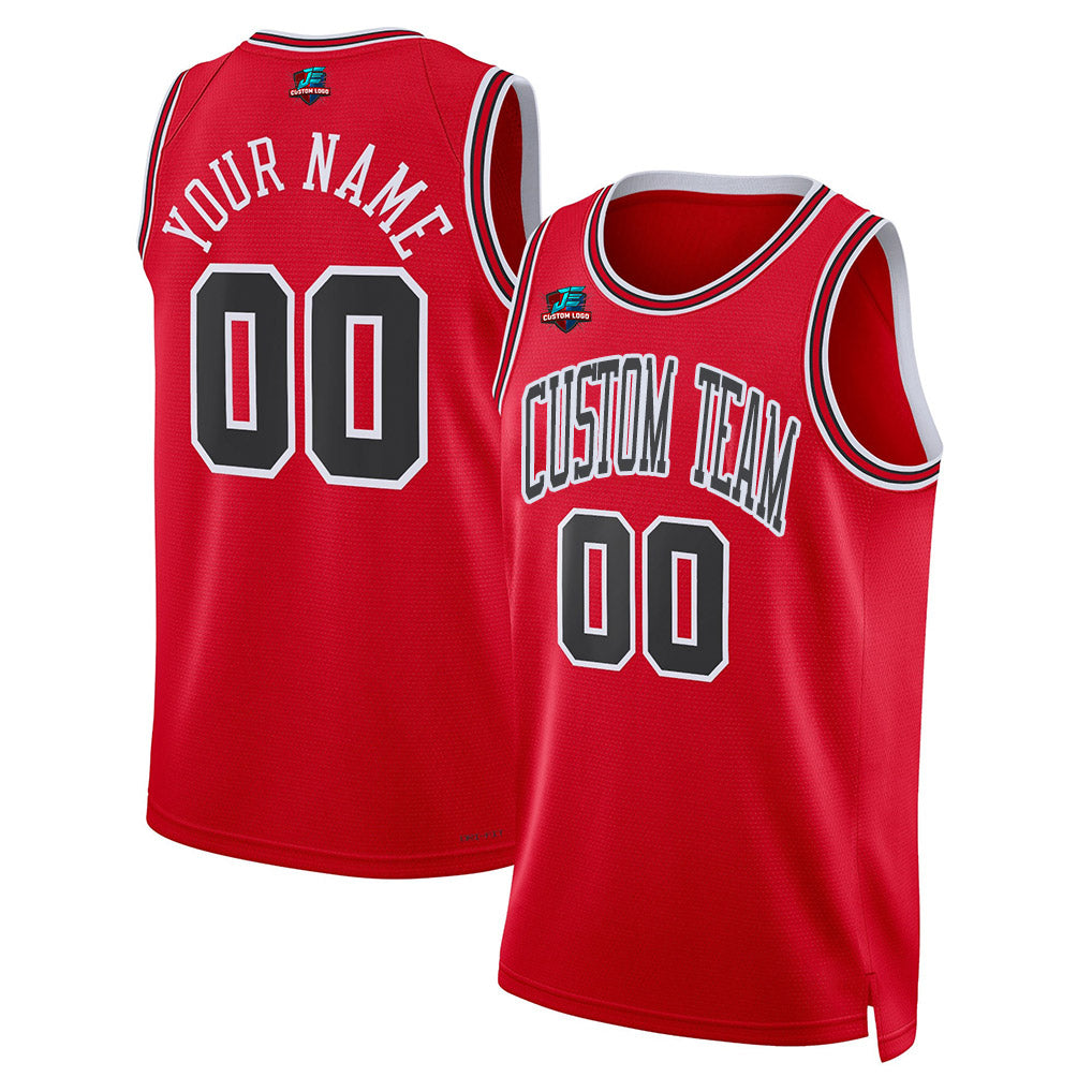 Angled view of Custom Red Swingman Basketball Jersey – Designed By Athletrio