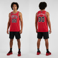 Front and back view of Custom Red Swingman Basketball Jersey with Personalized Name and Number – Athletrio