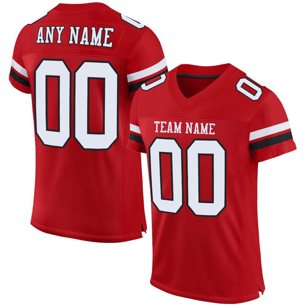 Angled view of Custom Red White-Black Mesh Football Jersey – Designed By Athletrio