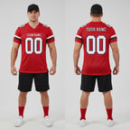 Front and back view of Custom Red White-Black Mesh Football Jersey with Personalized Name and Number – Athletrio