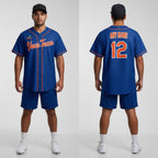 Front and back view of Custom Royal Baseball Jersey with Personalized Name and Number – Athletrio