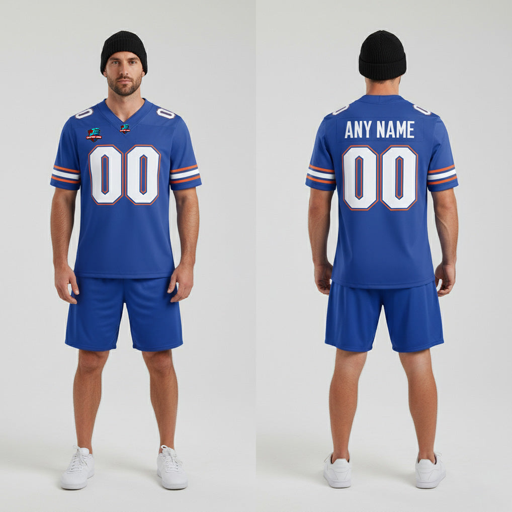 Front and back view of Custom Royal College Jersey with Personalized Name and Number – Athletrio