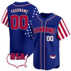 Angled view of Custom Royal Red-White American Map Baseball Jersey – Designed By Athletrio