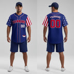 Front and back view of Custom Royal Red-White American Map Baseball Jersey with Personalized Name and Number – Athletrio