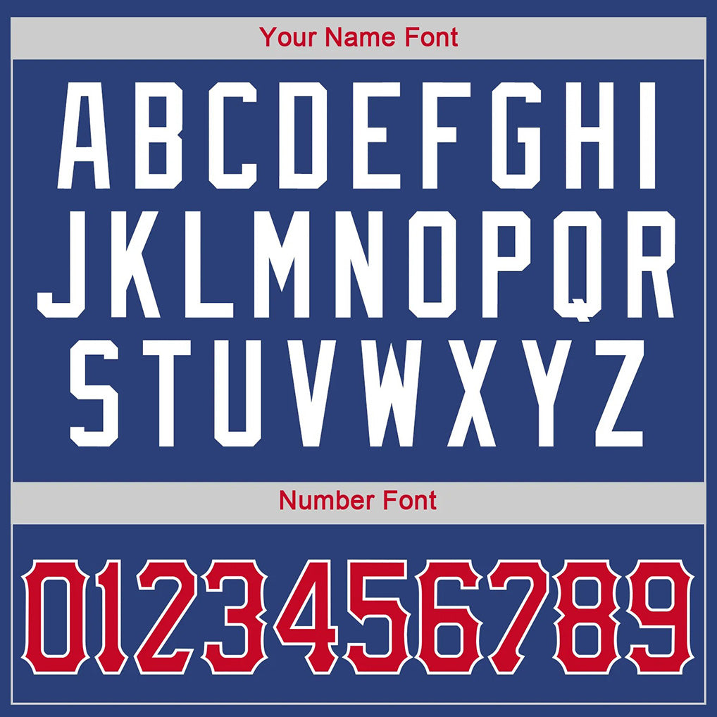 Player name and number font options for Custom Royal Red-White Basketball Jersey