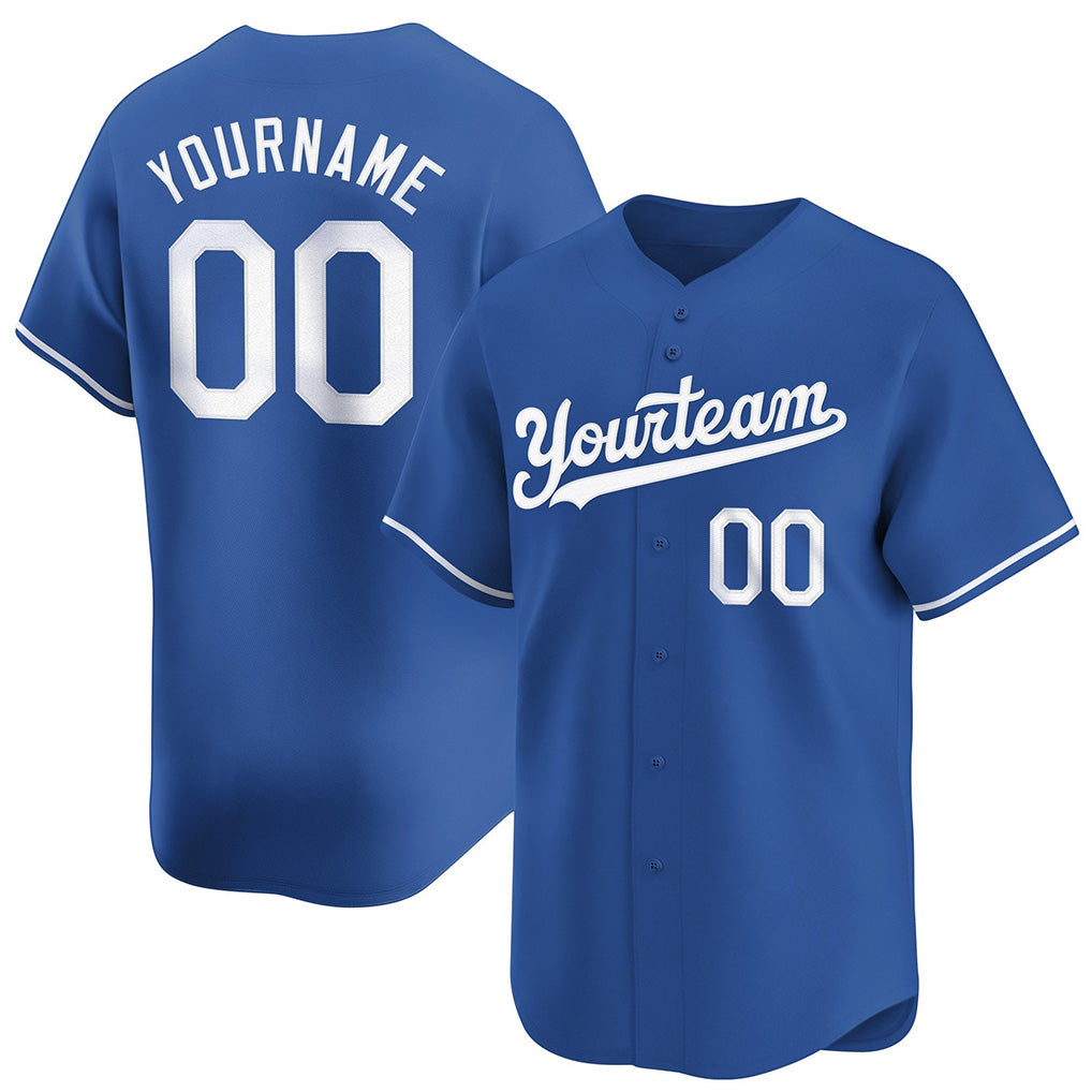 Angled view of Custom Royal-White Baseball Jersey – Designed By Athletrio