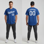 Front and back view of Custom Royal-White Baseball Jersey with Personalized Name and Number – Athletrio