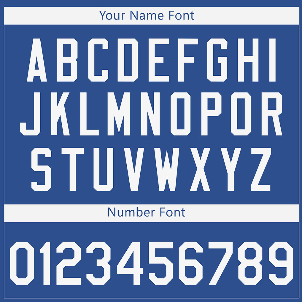 Player name and number font options for Custom Royal-White Baseball Jersey