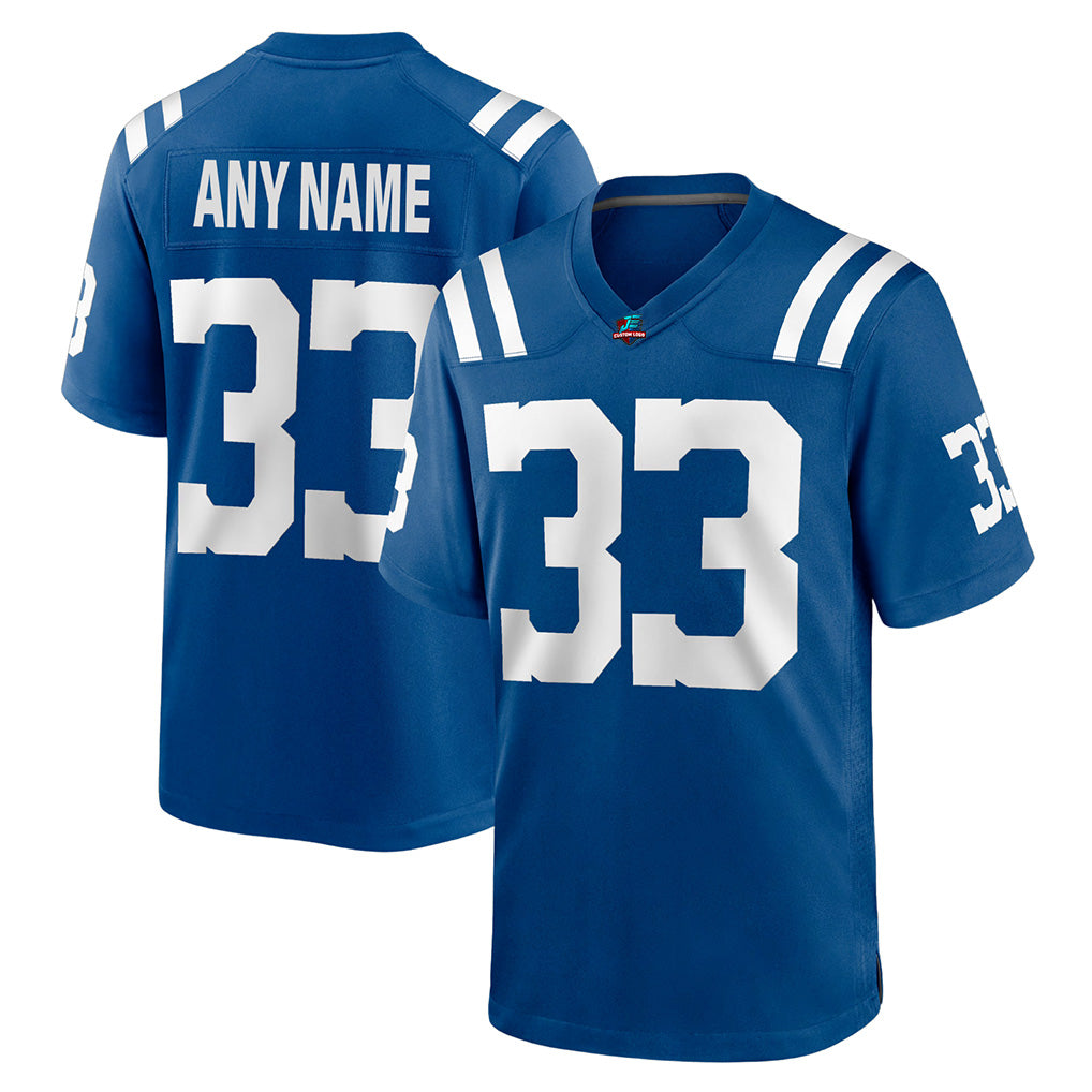 Angled view of Custom Royal-White Football Jersey – Designed By Athletrio