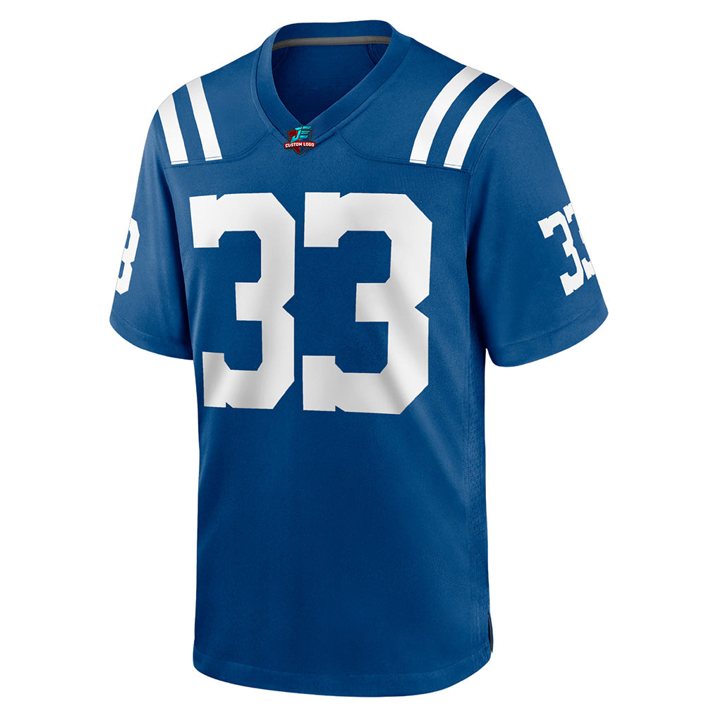 Close-up detail of Custom Royal-White Football Jersey Made By Athletrio