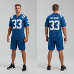 Front and back view of Custom Royal-White Football Jersey with Personalized Name and Number – Athletrio