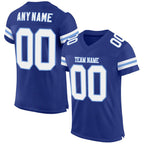 Angled view of Custom Royal White-Light Blue Mesh Football Jersey – Designed By Athletrio