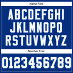 Player name and number font options for Custom Royal White-Light Blue Mesh Football Jersey
