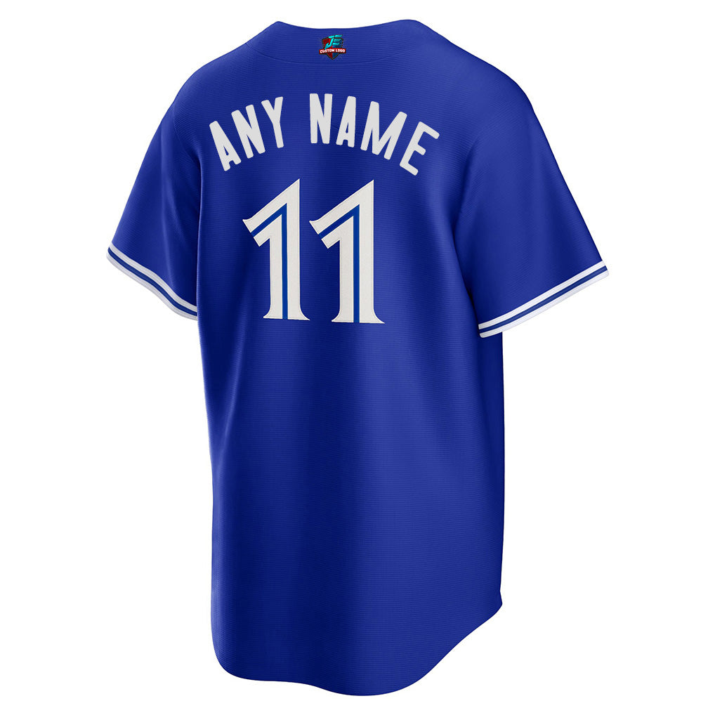 Back view of Custom Rush Blue Baseball Jersey with Any Name and Number By Athletrio