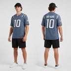 Front and back view of Custom Storm Blue Football Jersey with Personalized Name and Number – Athletrio