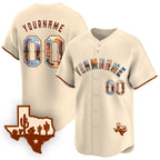 Angled view of Custom Texas Desert Cream Baseball Jersey – Designed By Athletrio
