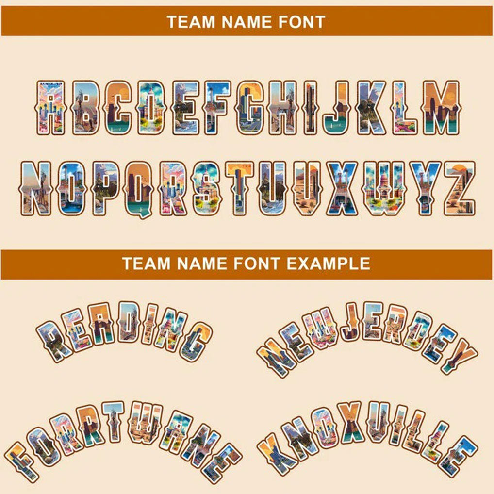 Team name font options for Custom Texas Desert Cream Baseball Jersey
