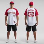 Front and back view of Custom White Alternate Red California Map Baseball Jersey with Personalized Name and Number – Athletrio