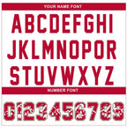 Player name and number font options for Custom White Alternate Red California Map Baseball Jersey