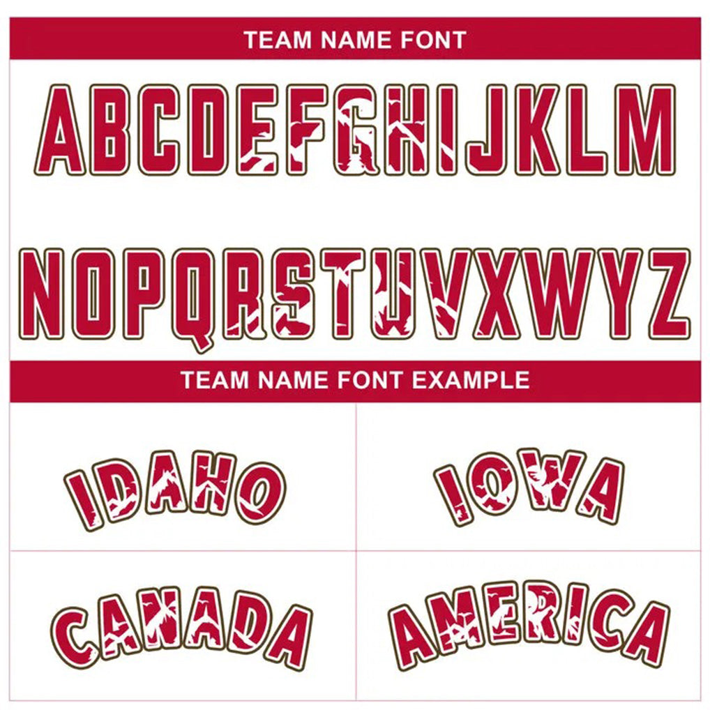 Team name font options for Custom White Alternate Red California Map Baseball Jersey