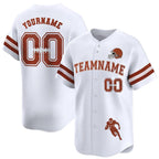 Angled view of Custom White Football Baseball Jersey – Designed By Athletrio