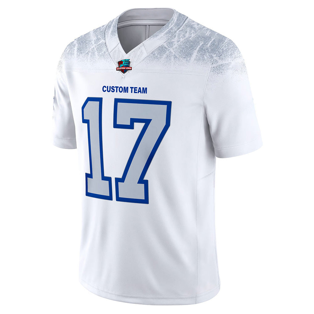 Close-up detail of Custom White Collection Limited Football Jersey Made By Athletrio